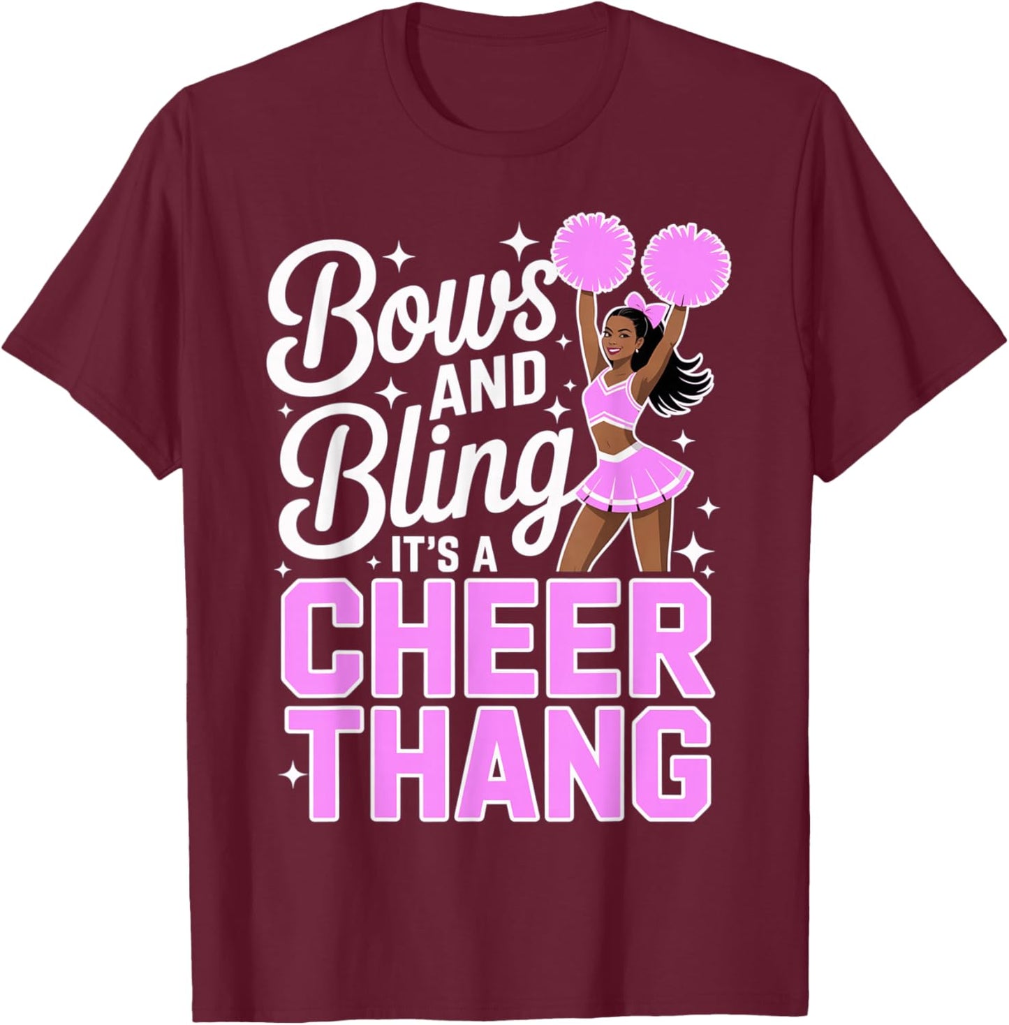 Black Cheerleader Bows Cheer Cheerleading Hot Pink T-Shirt - T-Shirt | Maroon