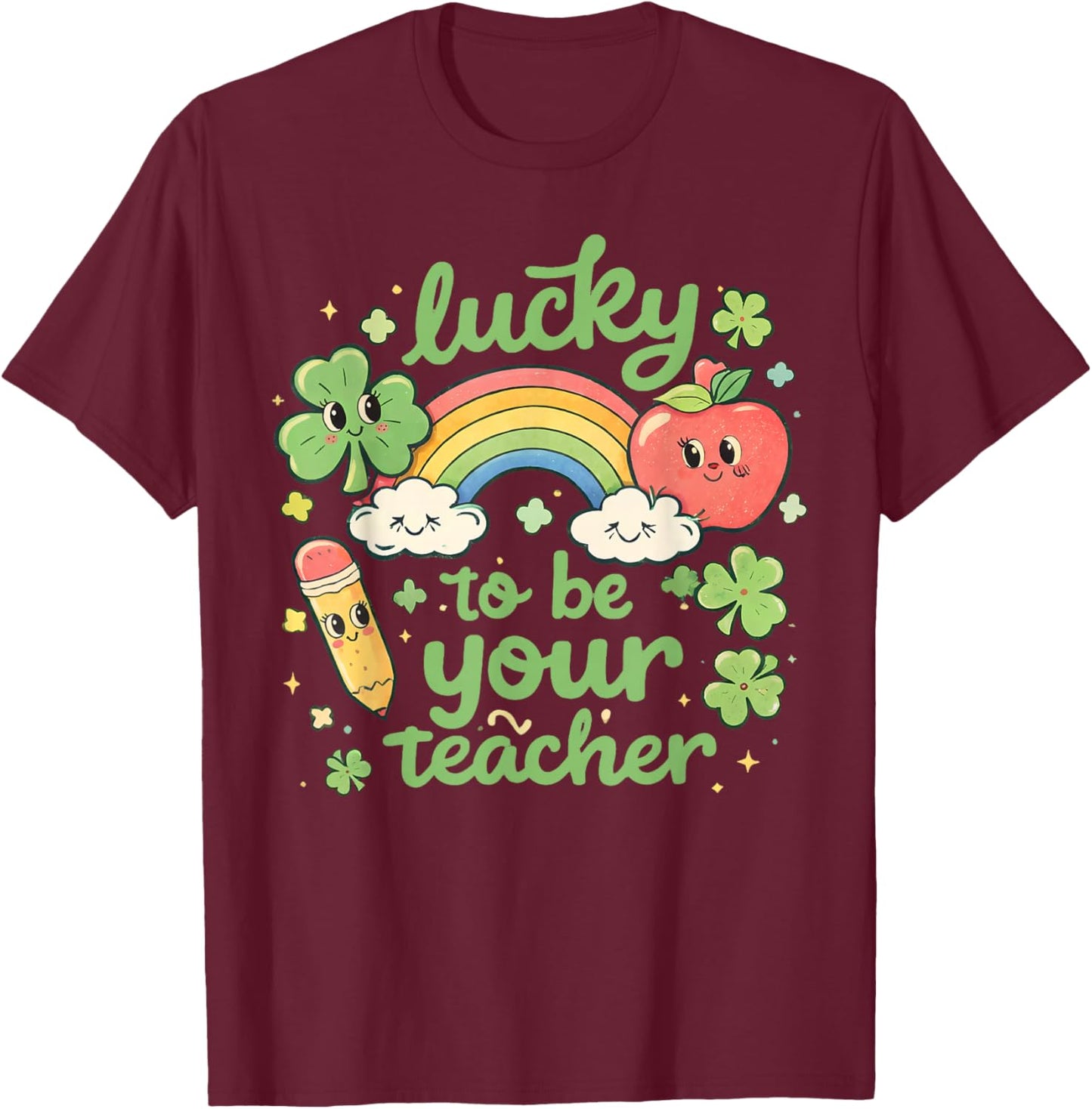 St Patrick's Day Teacher Lucky Teacher Retro St Patrick T-Shirt - T-Shirt | Maroon