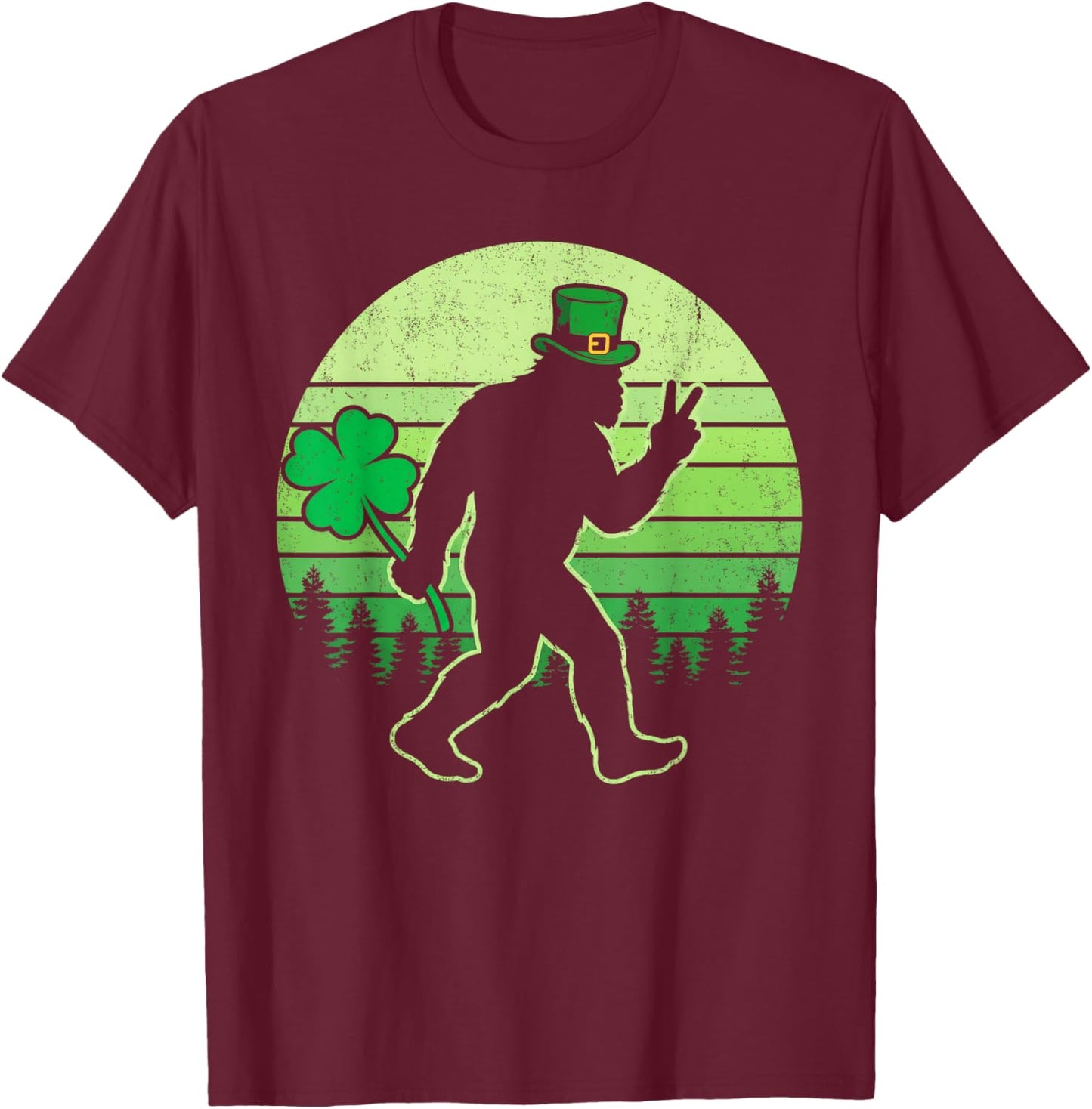 Funny Men St Patricks Day Bigfoot Shamrock Men Women Kids T-Shirt - T-Shirt | Maroon