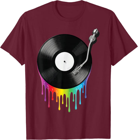 Vinyl Record Melting Music Turntable T-Shirt - T-Shirt | Maroon