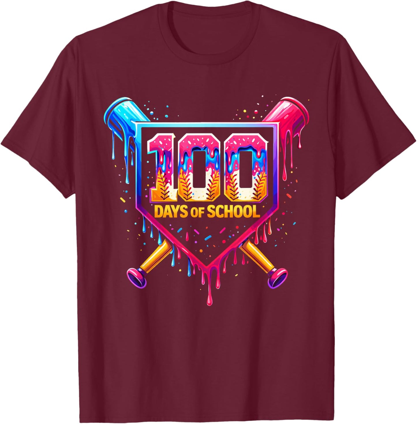 100 Days of School Boys Kids 100th Day of School Baseball T-Shirt - T-Shirt | Maroon