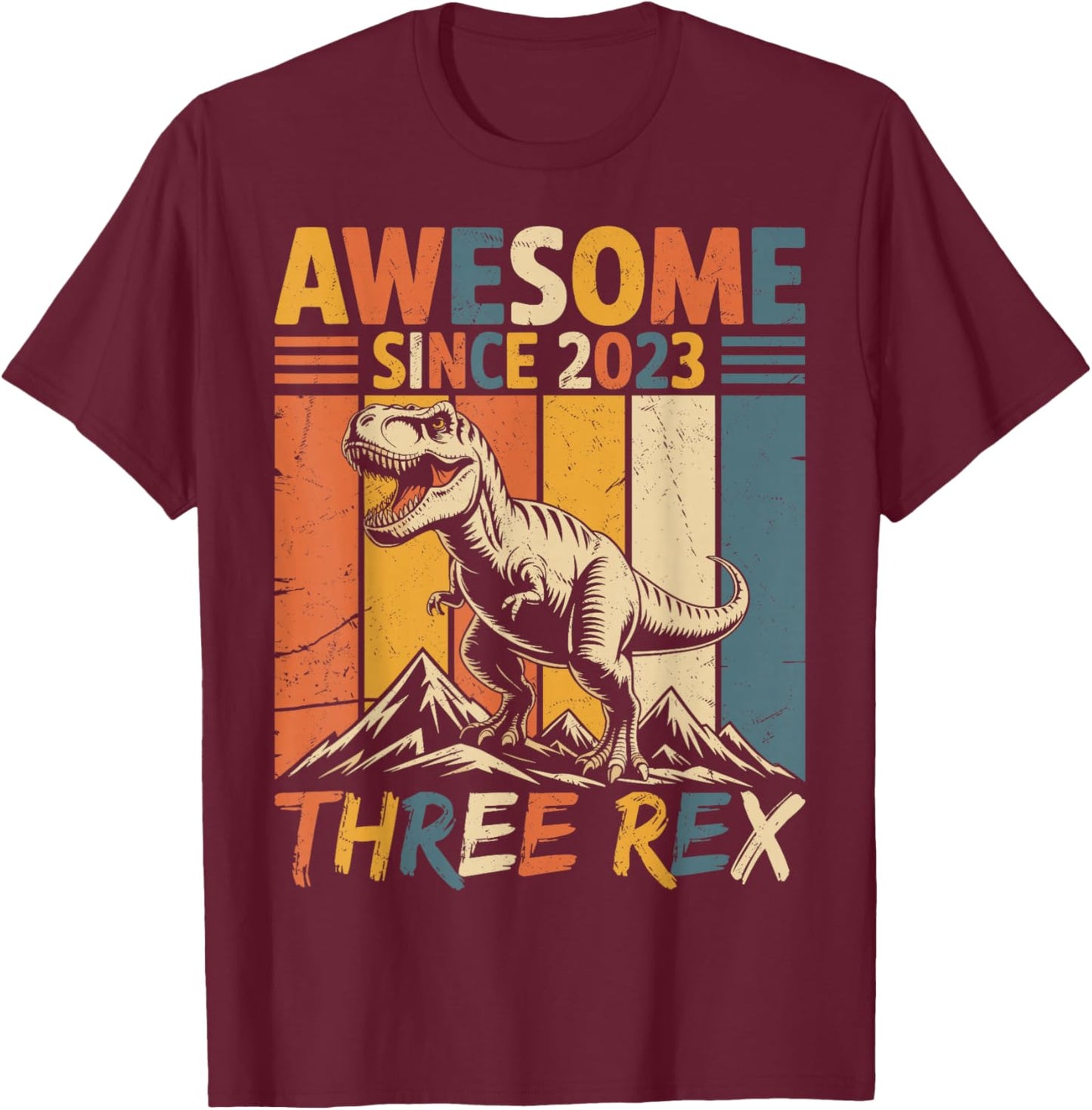 Three Rex 3rd Birthday Third Dinosaur 3 Year Old Boys Kids T-Shirt - T-Shirt | Maroon
