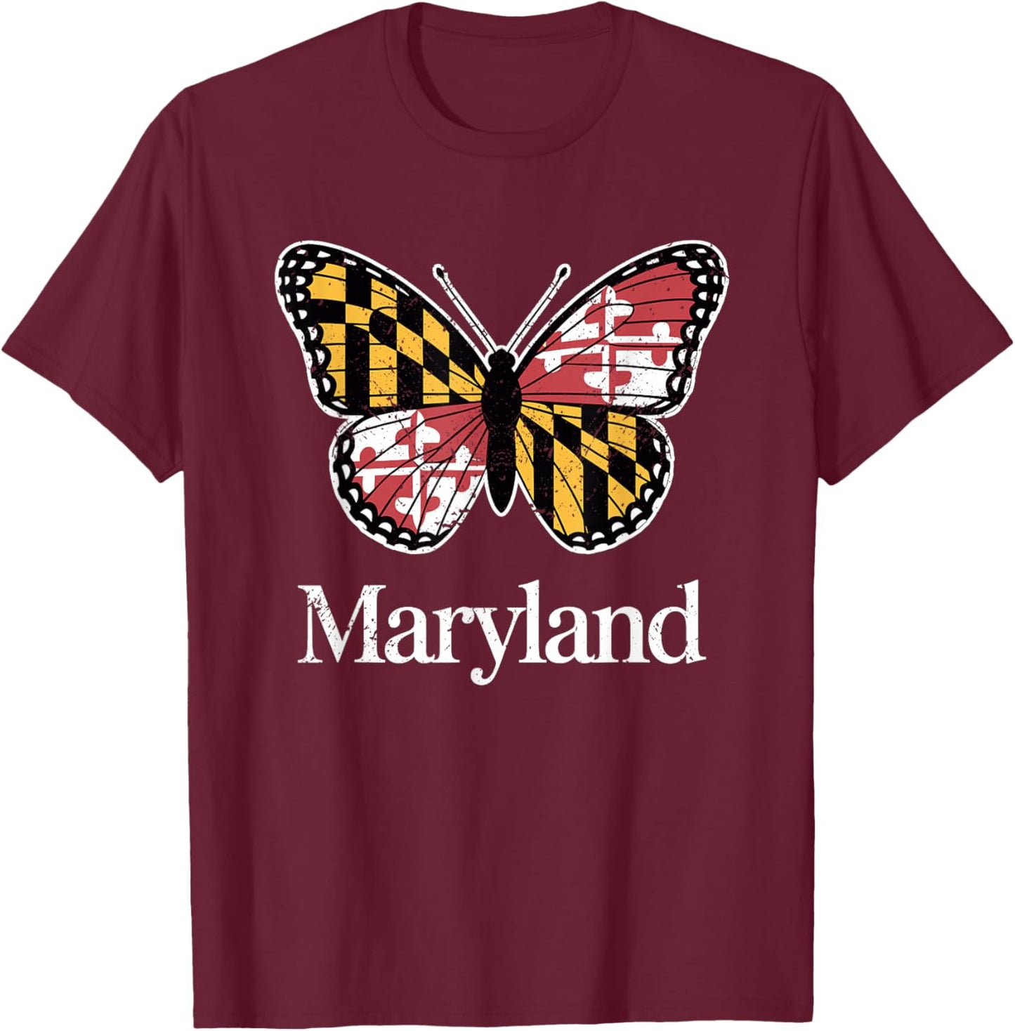 Maryland State Flag Butterfly Art Pride T-Shirt - T-Shirt | Maroon