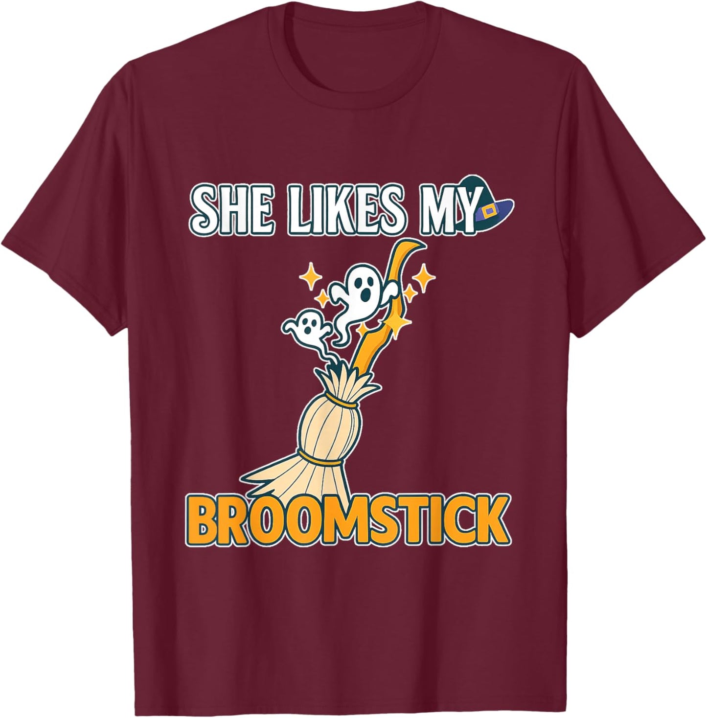She Likes My Broomstick He Likes My Pumpkins Funny Couple T-Shirt - T-Shirt | Maroon