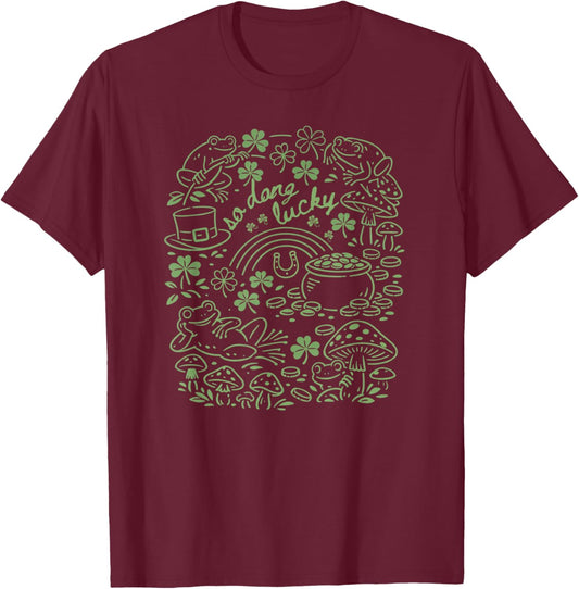 Funny Frog Irish Toad Lucky St Patricks Day Clover Mushroom T-Shirt - T-Shirt | Maroon