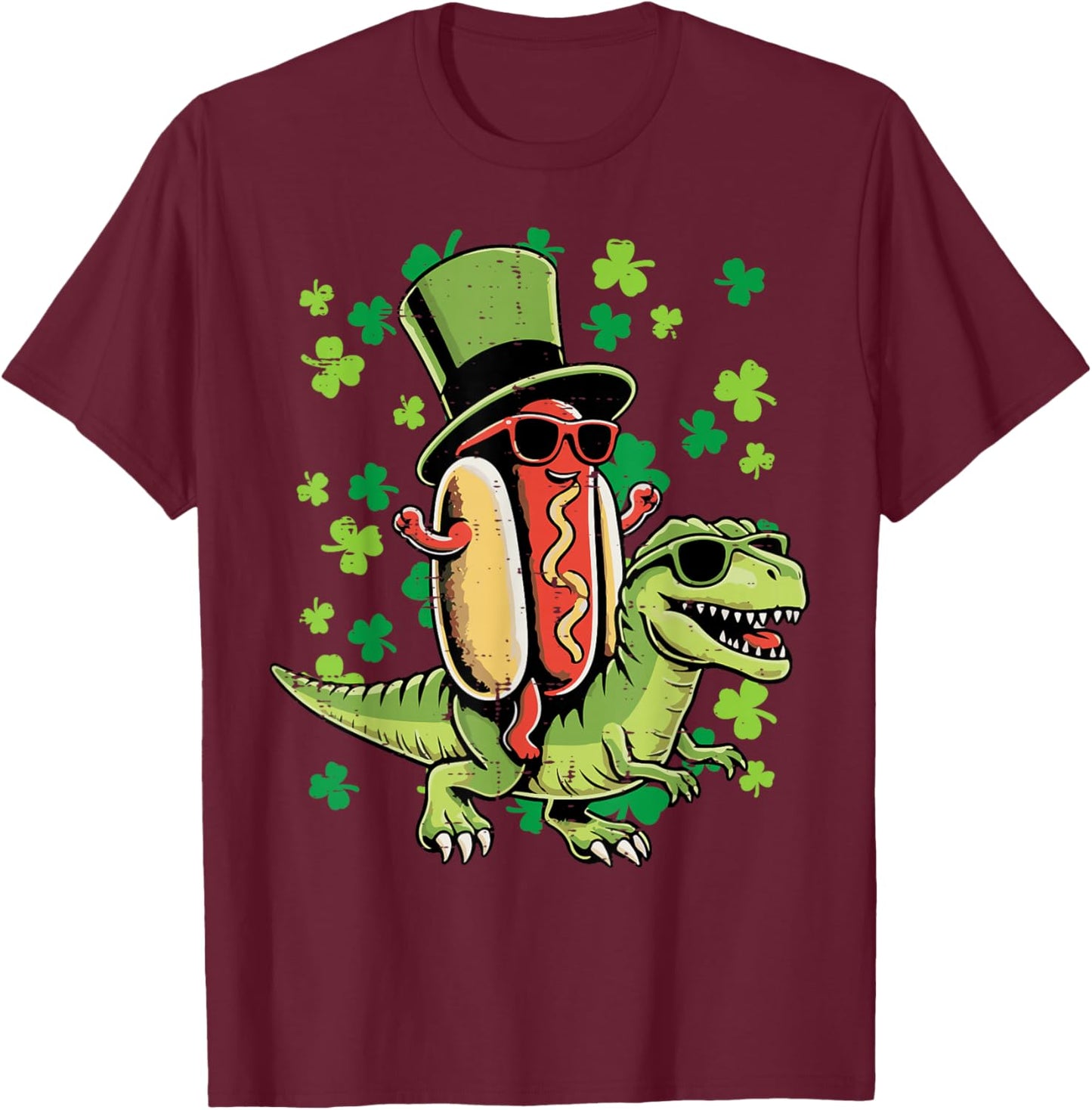 St Patricks Day Hotdog Trex Dino Toddler Boys Kids Youth T-Shirt - T-Shirt | Maroon