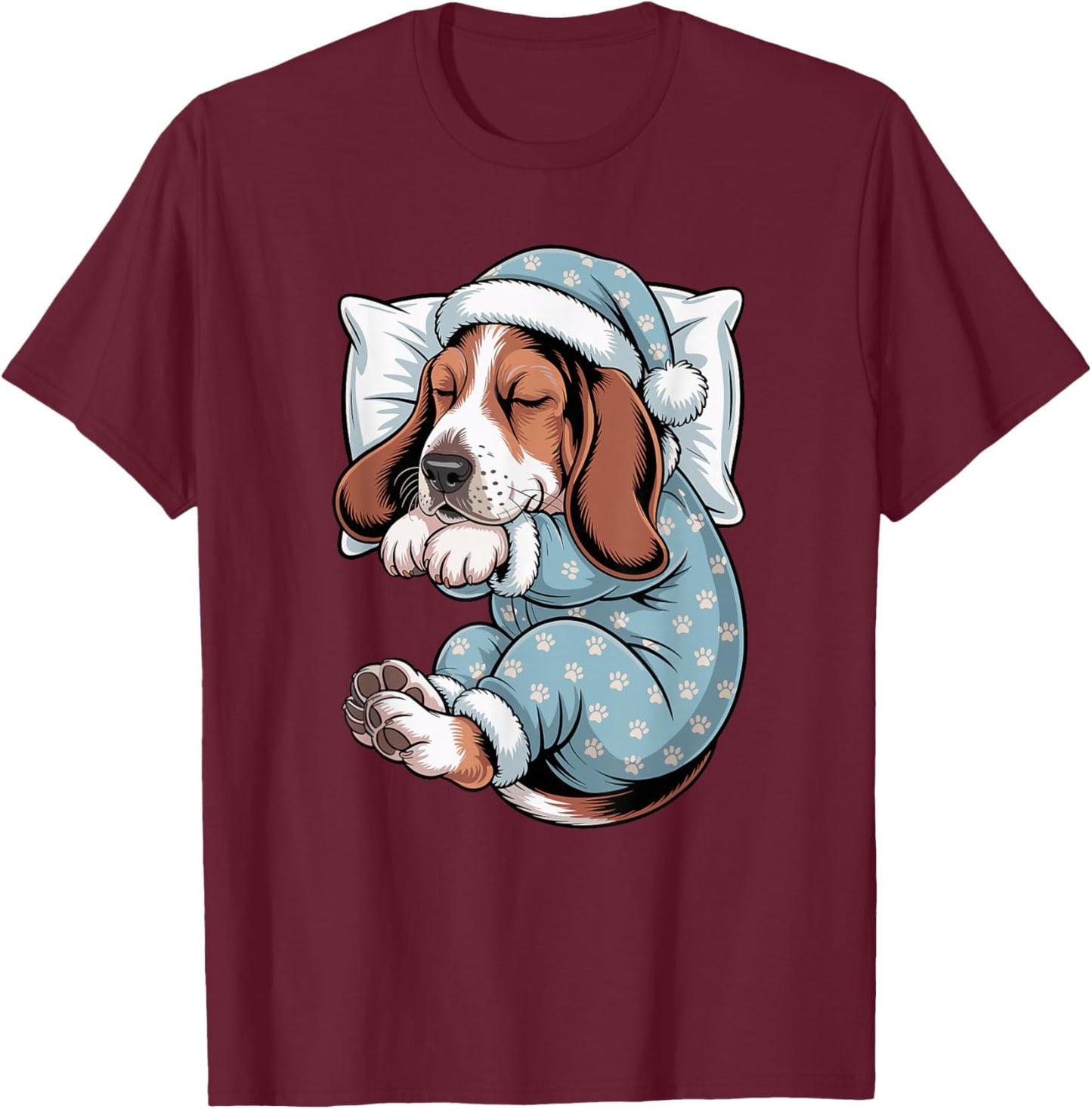 Sleepy Basset Hound Pajama Dog Lover Men Woman Kids T-Shirt - T-Shirt | Maroon