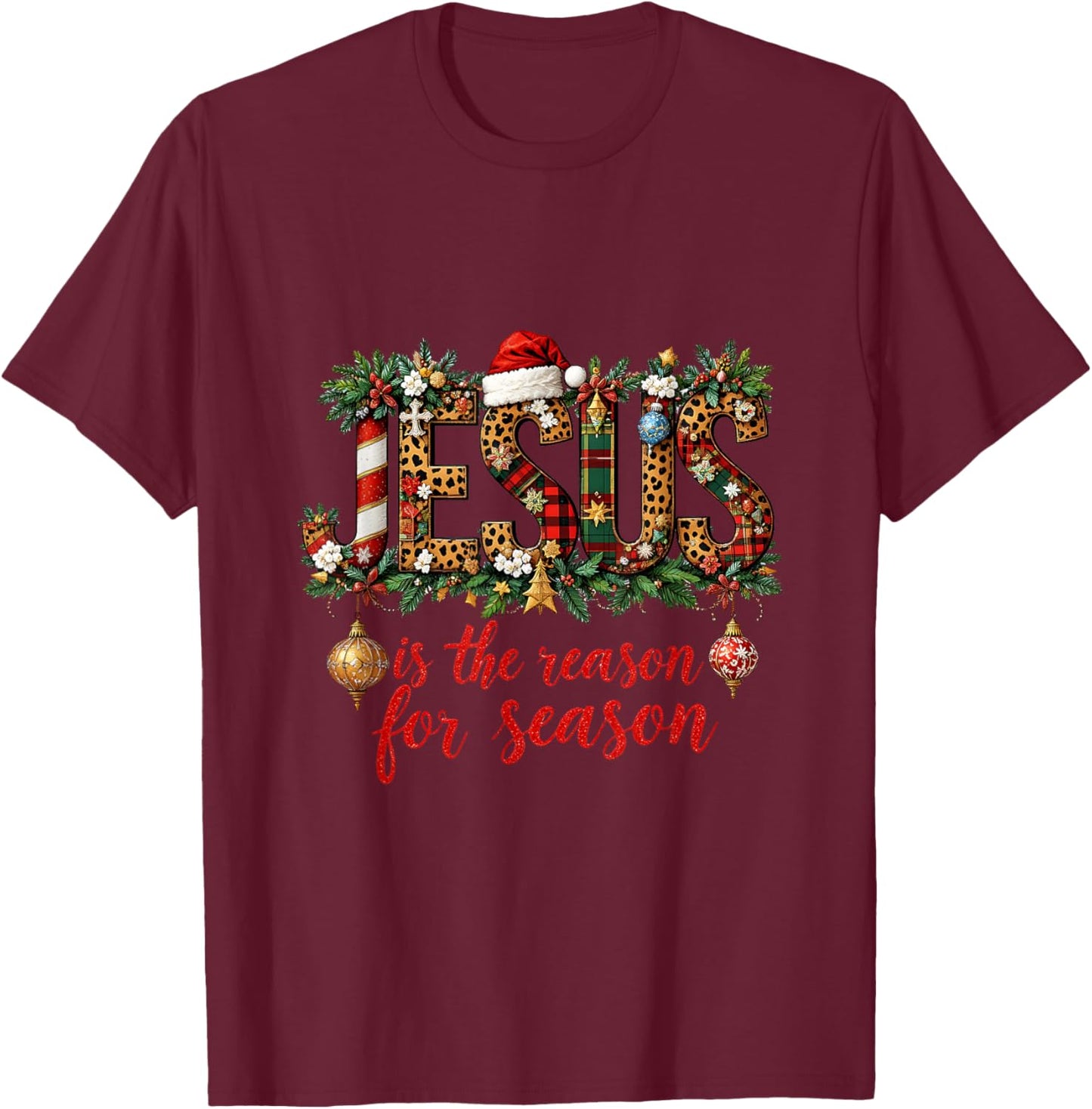 Xmas Christian Bow Bible The Reason for Season Jesus T-Shirt - T-Shirt | Maroon