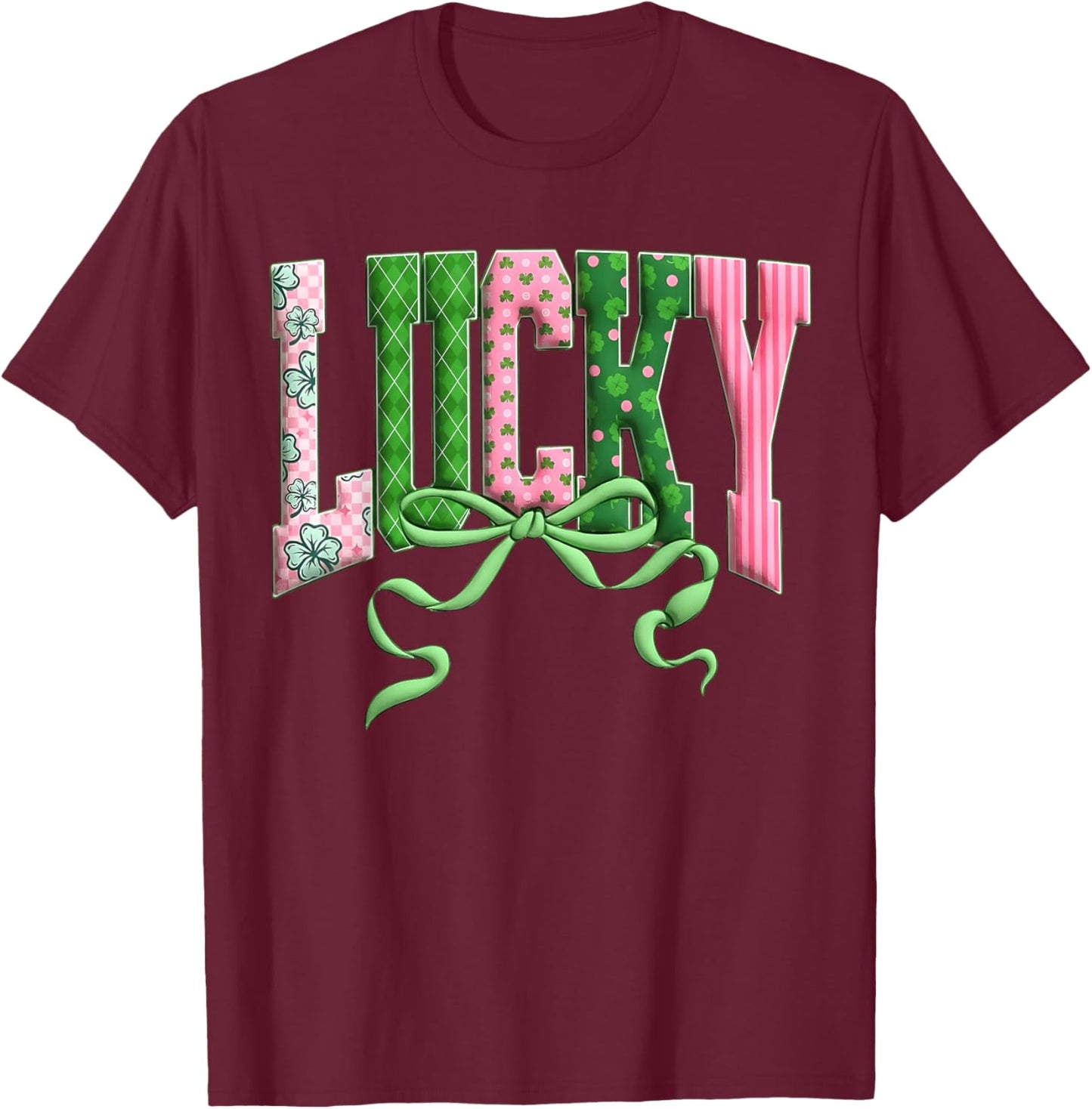 St Patricks Day Lucky Coquette Bow Shamrock Irish Girl Women T-Shirt - T-Shirt | Maroon