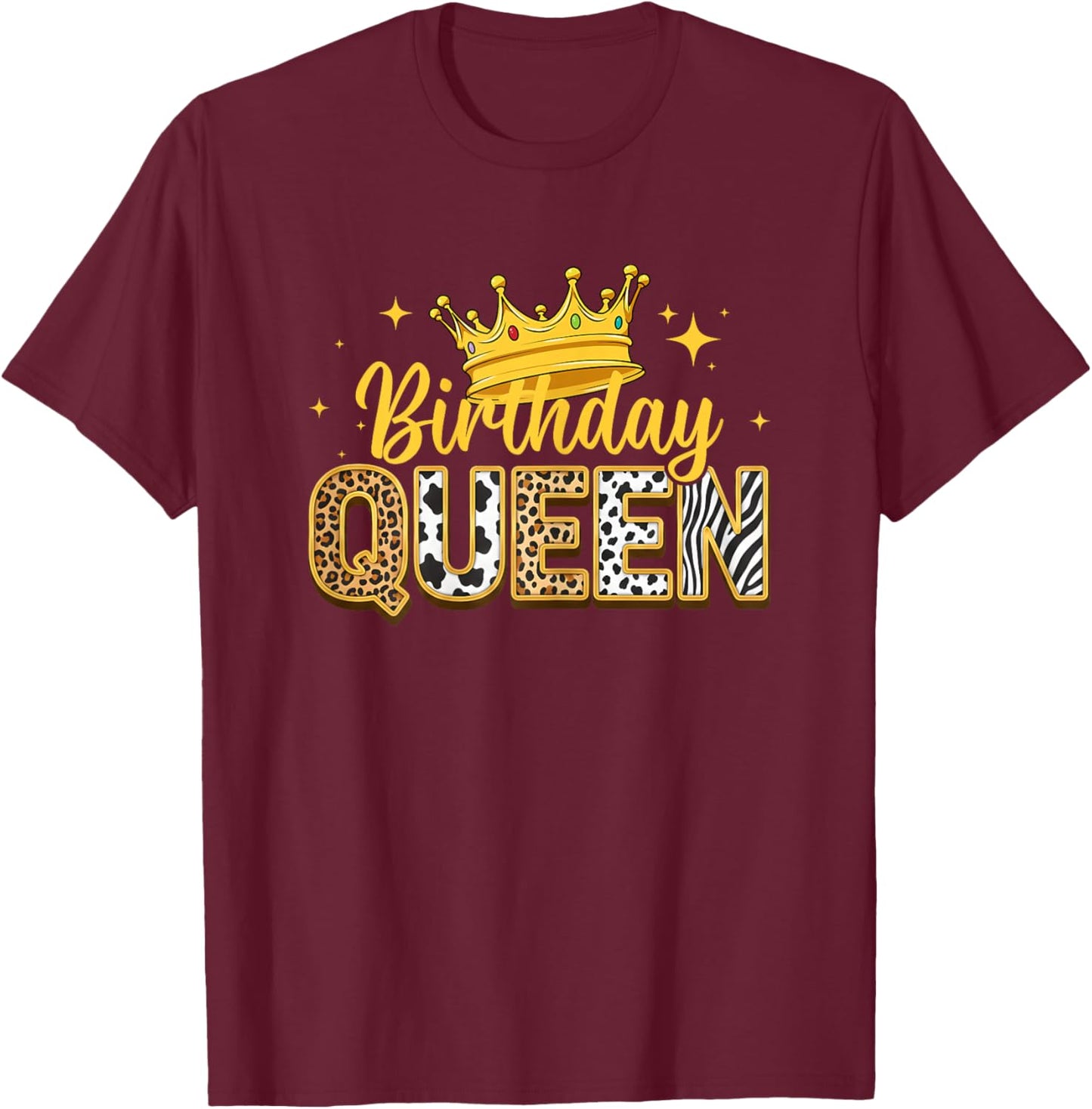 Birthday Queen Leopard Animal Lover Crown Birthday T-Shirt - T-Shirt | Maroon