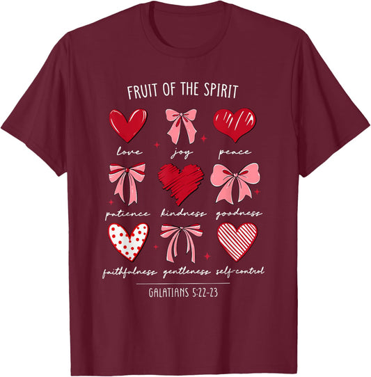 Fruit of The Spirit Christian Hearts Galatians 522-23 T-Shirt - T-Shirt | Maroon