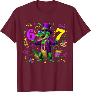 Alligator Six Seven Bruh 6 7 Meme Mardi Gras Carnival Kids T-Shirt - T-Shirt | Maroon