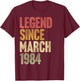 42 Year Old Legend Since March 1984 Retro 42nd Birthday T-Shirt - T-Shirt | Maroon