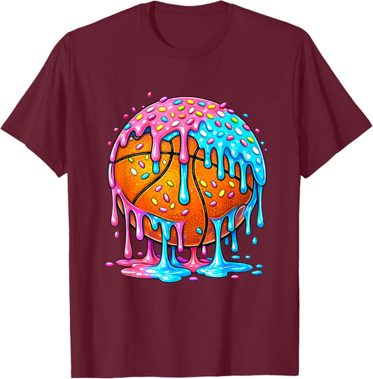Dripping Ice Cream Basketball Drip for Girls Boys Kids T-Shirt - T-Shirt | Maroon