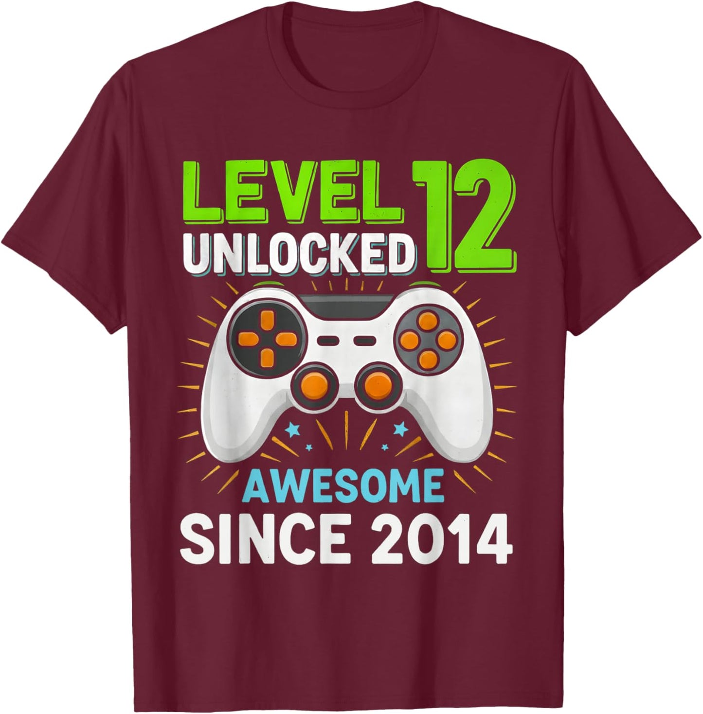 Level 12 Unlocked Awesome Since 2014 Gaming Birthday 12th T-Shirt - T-Shirt | Maroon