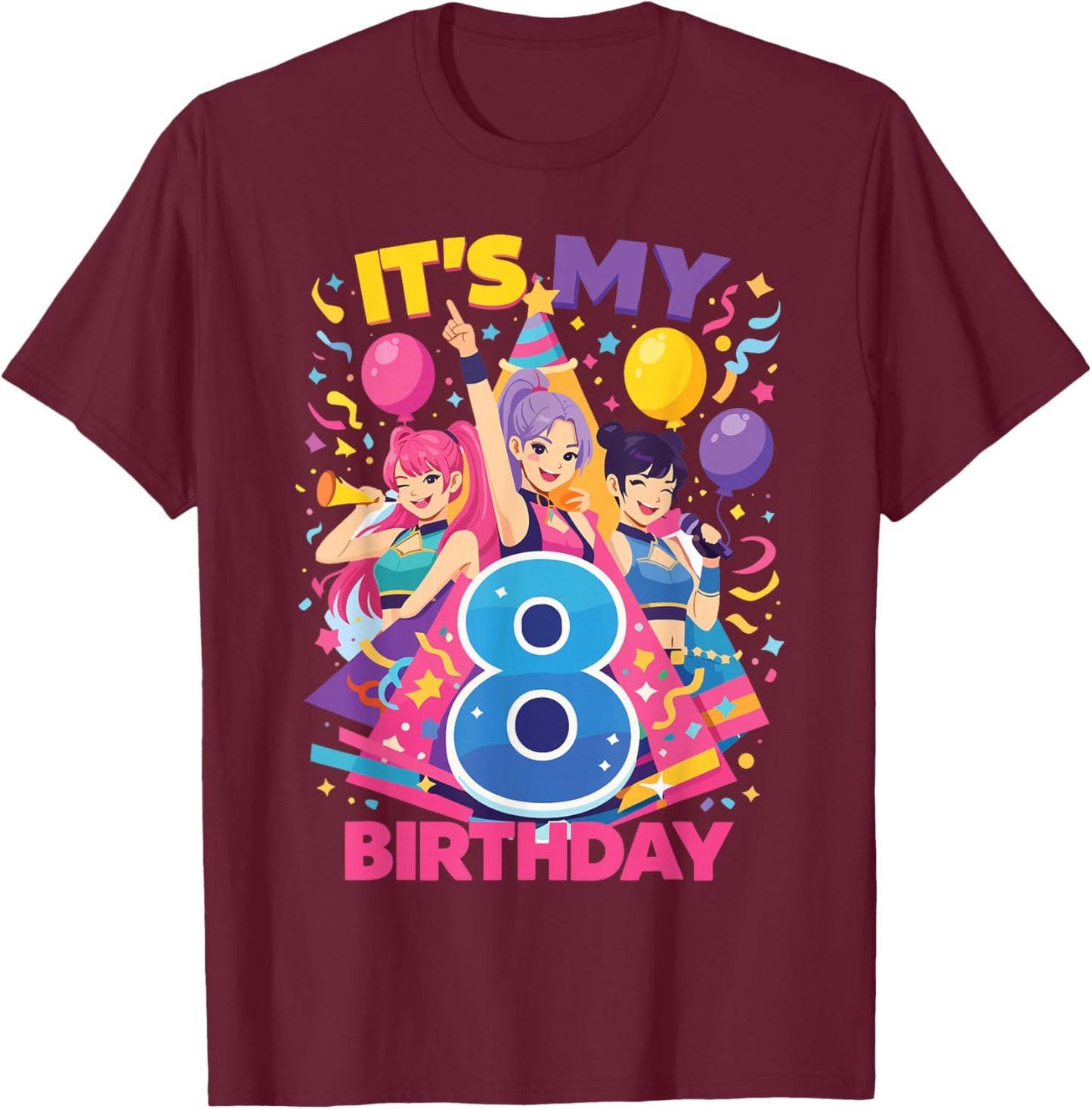 8 Years Old K-Pop Birthday Fun Design T-Shirt - T-Shirt | Maroon