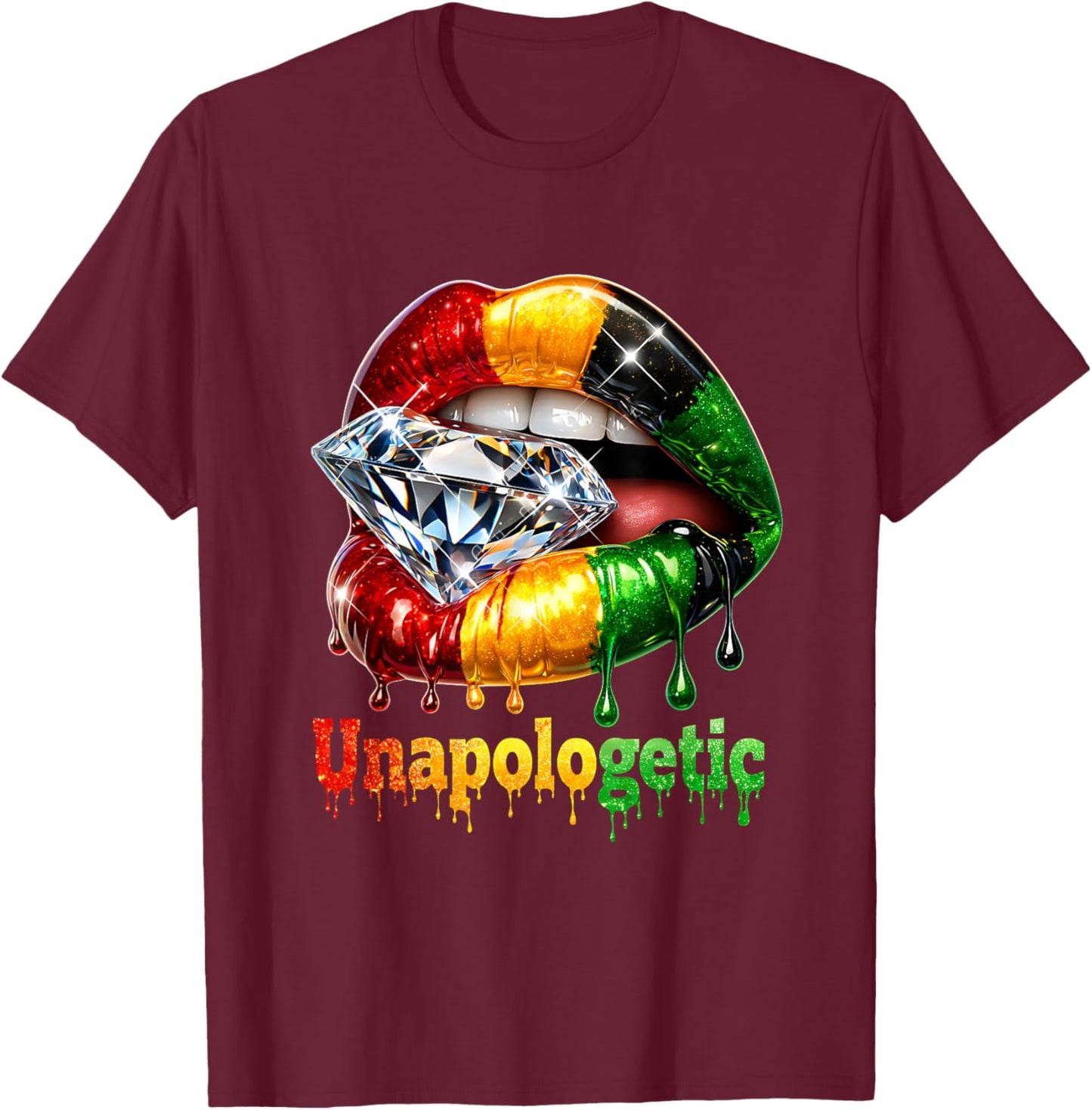 Tribal Lips Black Woman Pride Strong Melanin Queen T-Shirt - T-Shirt | Maroon