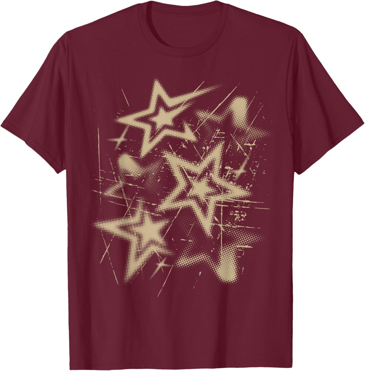 Y2k Grunge Stars 2000s Beige Cyber Vintage Graphic T-Shirt - T-Shirt | Maroon