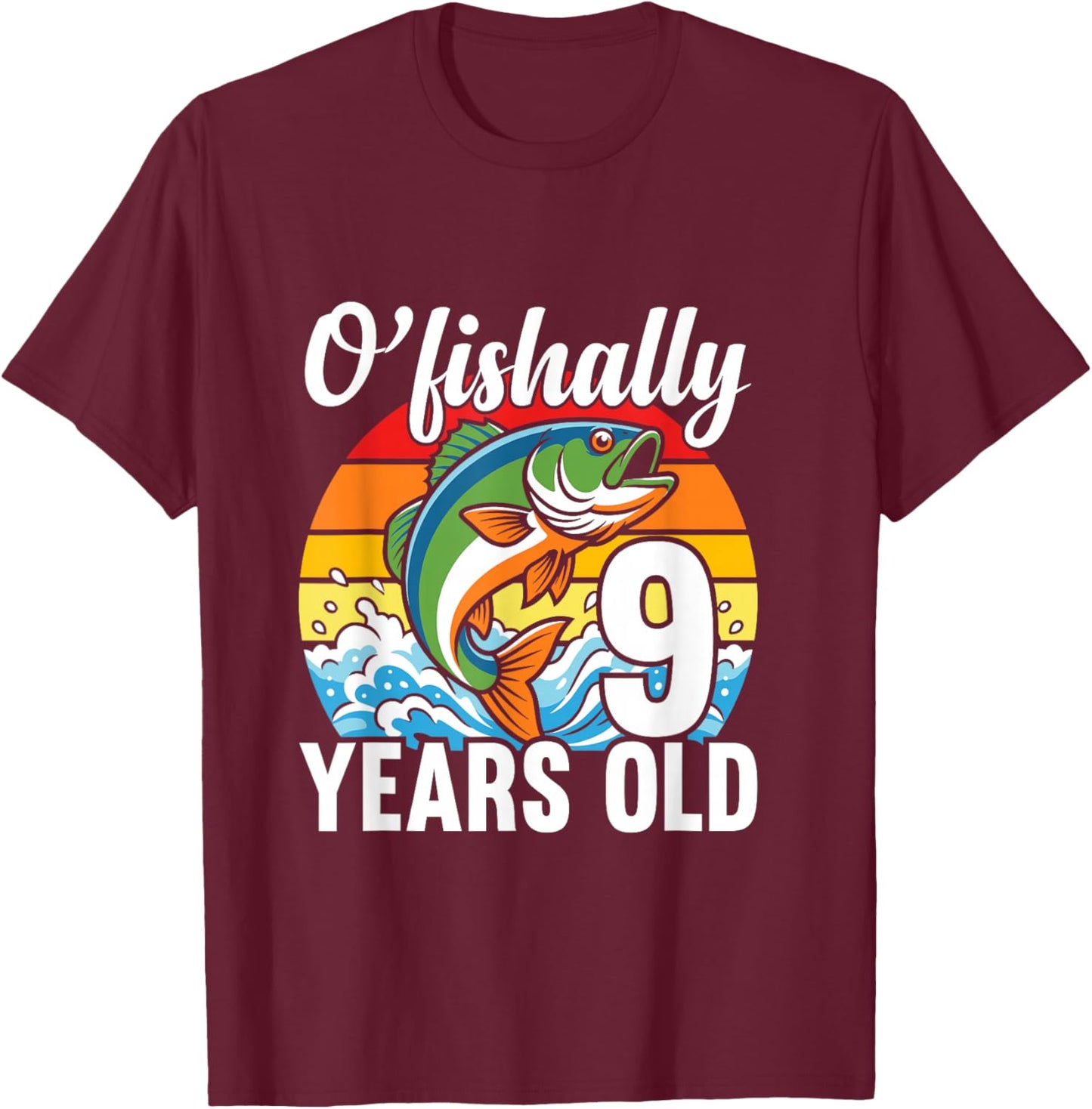 Ofishally 9 Years Old Fisherman 9th Birthday Party Fishing T-Shirt - T-Shirt | Maroon