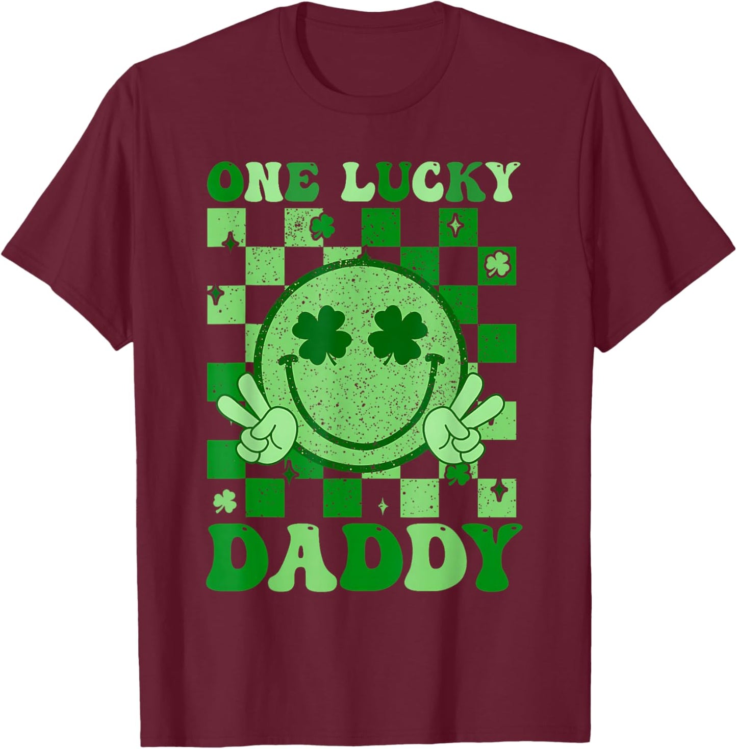 Groovy One Lucky Daddy T-Shirt - T-Shirt | Maroon
