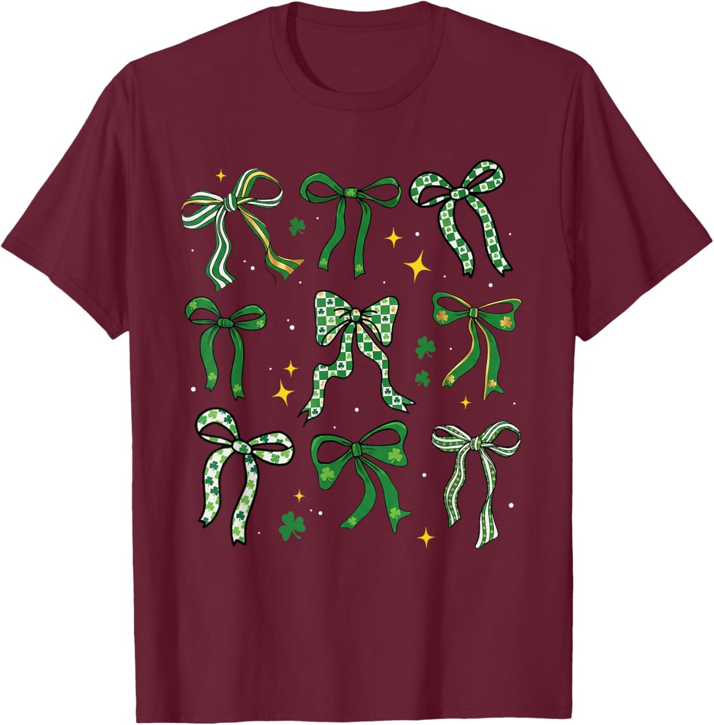St Patricks Day Bow Coquette Saint Paddys Girls Kids Women T-Shirt - T-Shirt | Maroon