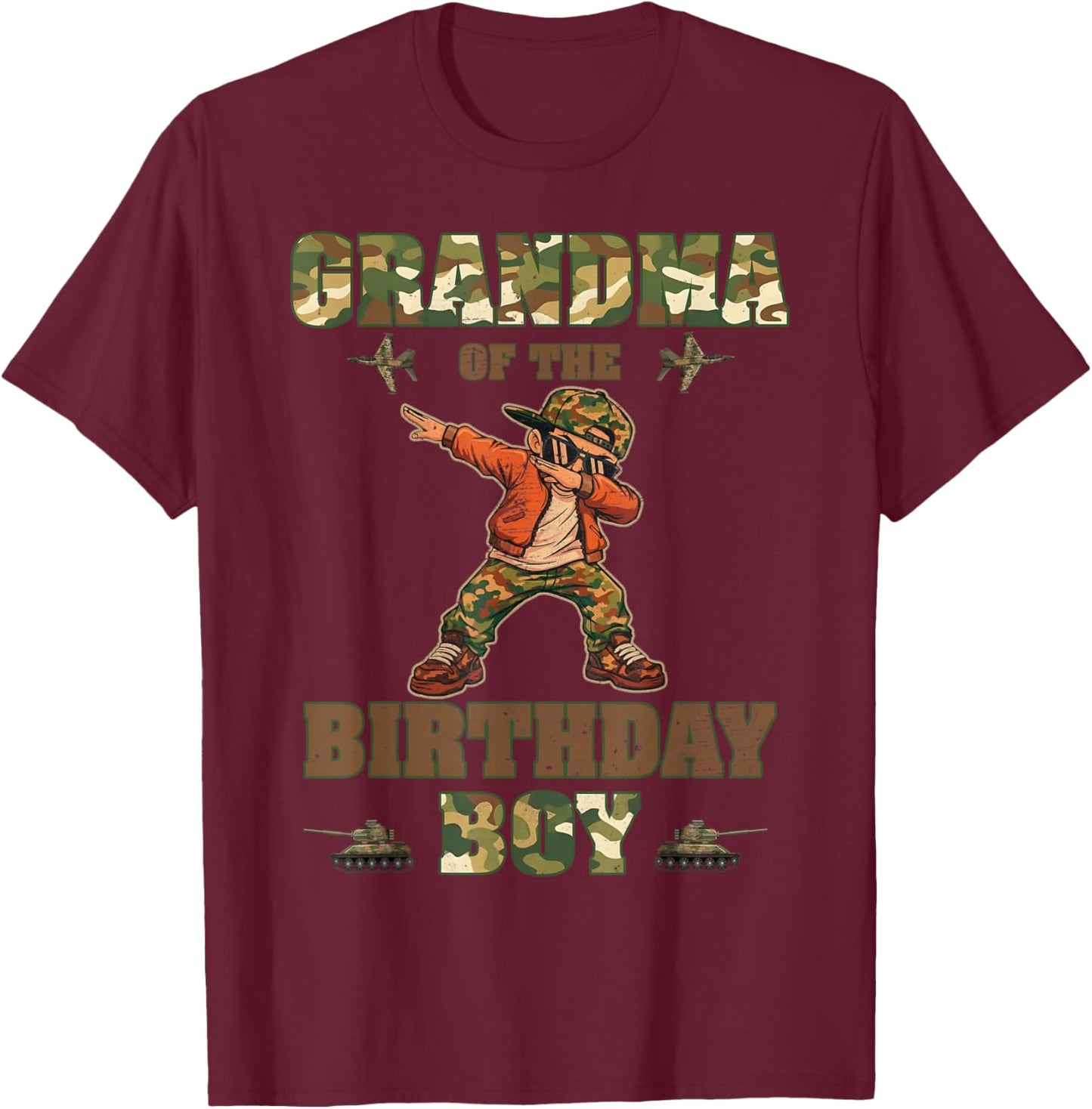 Grandma of The Birthday Boy Camo Matching Family Decoration T-Shirt - T-Shirt | Maroon