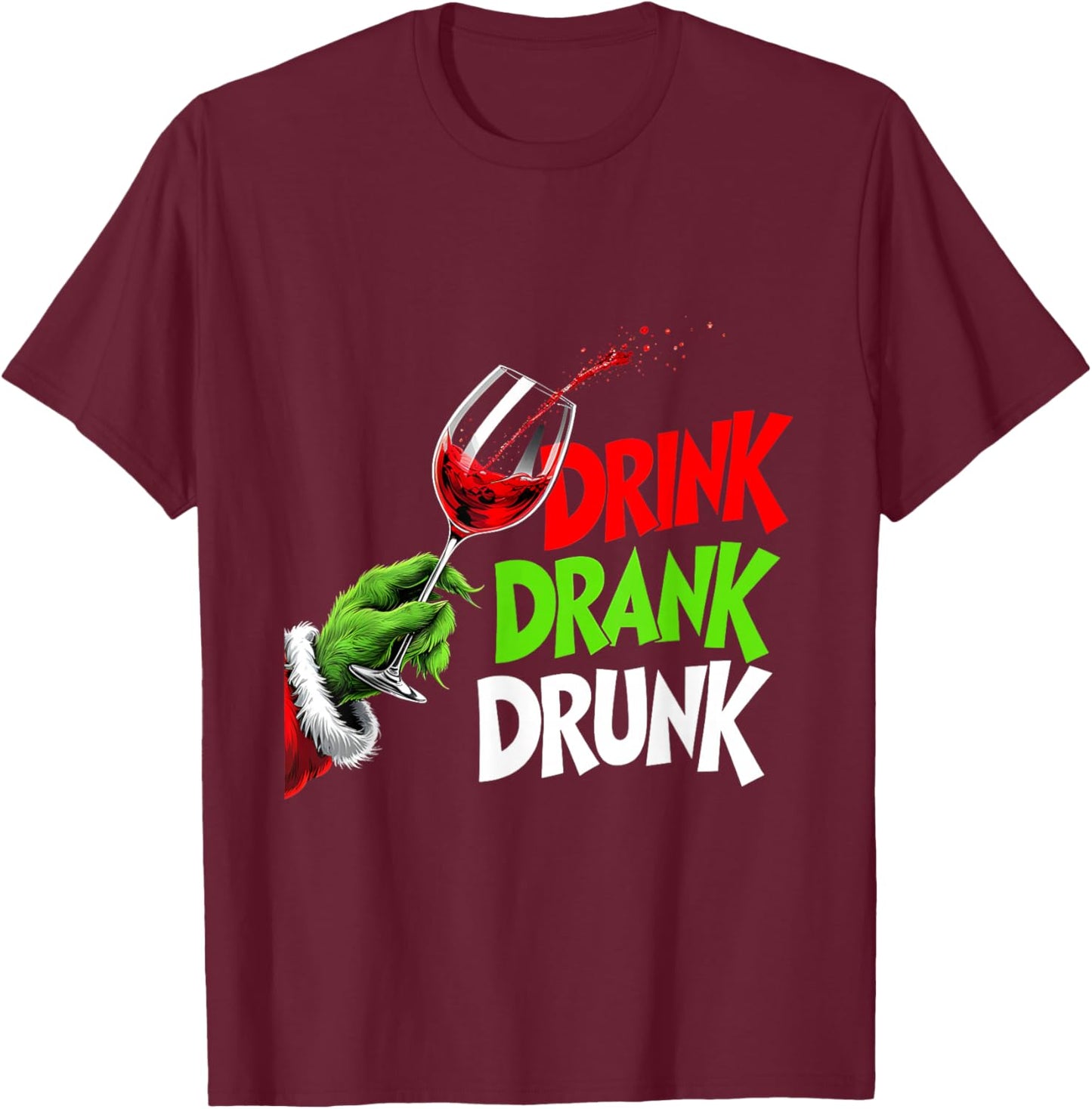 Santa Party Vibes Drink Drank Drunk Funny Christmas T-Shirt - T-Shirt | Maroon