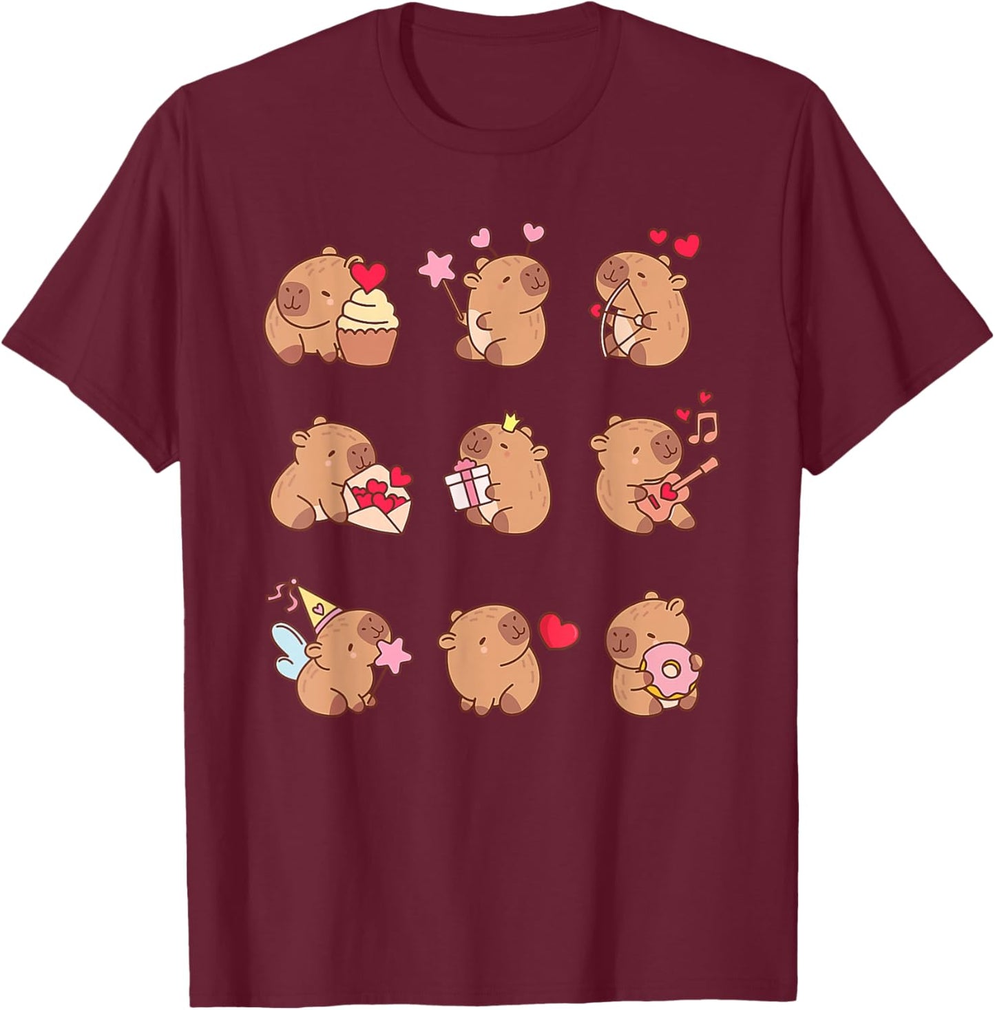 Super Cute Capybaras Girlie Capybara T-Shirt - T-Shirt | Maroon