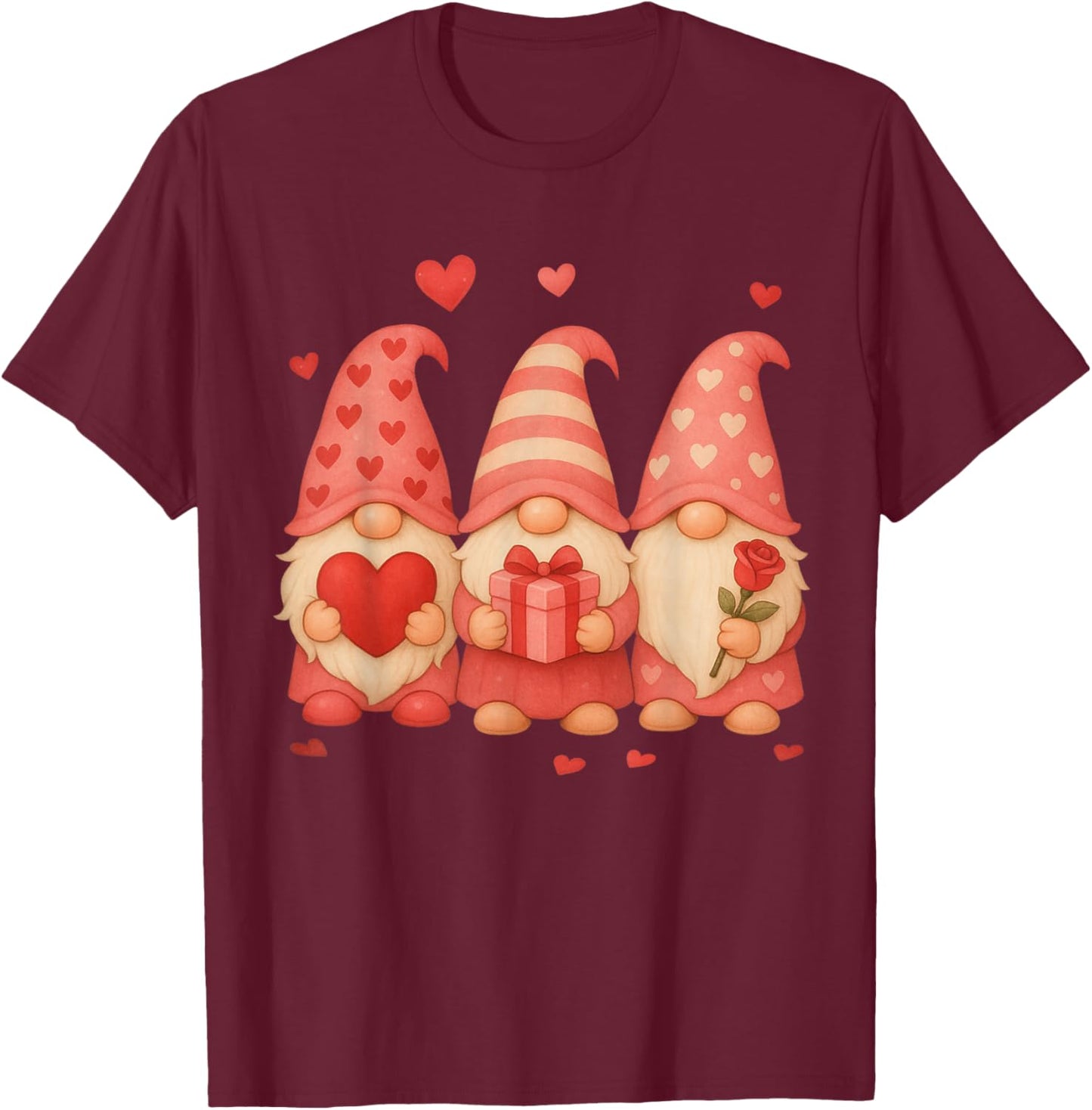 Valentines Day Gnome Hearts Love Cute Family Men Women T-Shirt - T-Shirt | Maroon