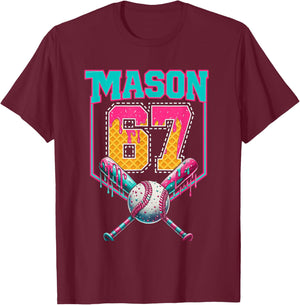 Trendy Mason 67 Mem Ice Cream Drip Baseball Birthday Costume T-Shirt - T-Shirt | Maroon