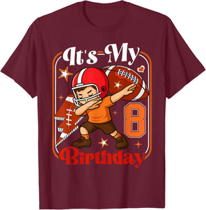 Kids 8 Year Old It's My 8th Birthday Football Boys Girl Bday T-Shirt - T-Shirt | Maroon