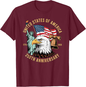 250 Years 1776-2026 250th Birthday Eagle Liberty T-Shirt - T-Shirt | Maroon
