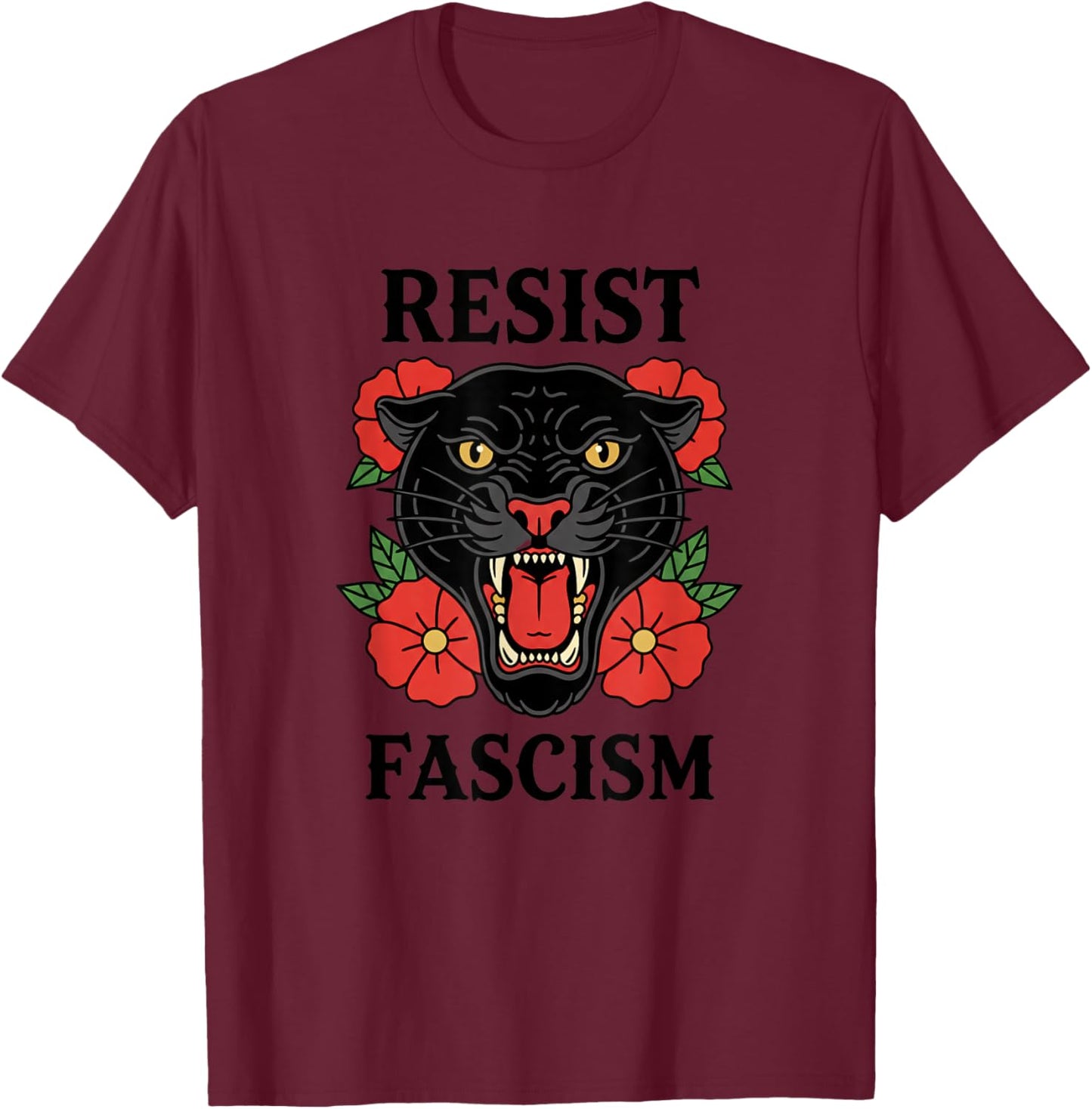 Resist Fascism Panther Political Protest Activist T-Shirt - T-Shirt | Maroon