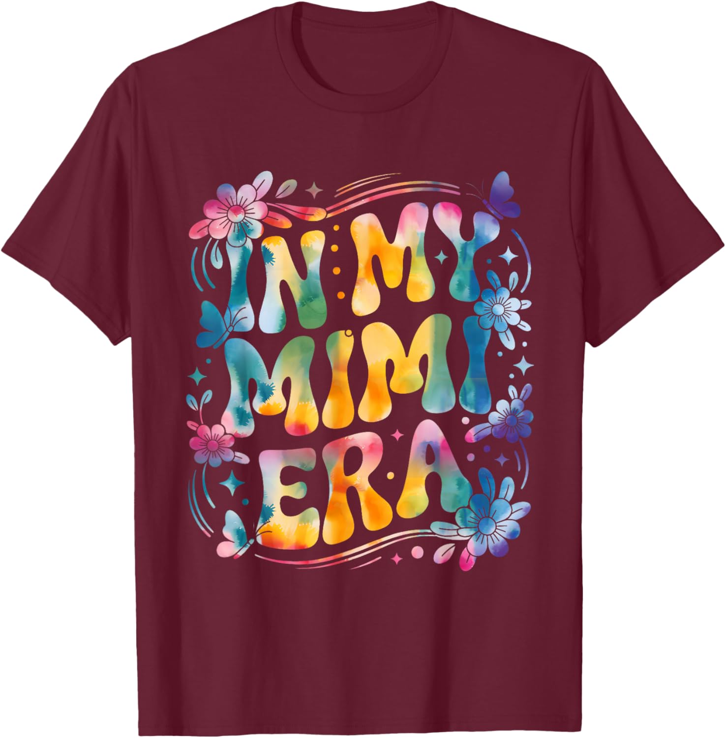 Funny in My Mimi Era Retro Groovy Mothers Day Mimi Butterfly T-Shirt - T-Shirt | Maroon