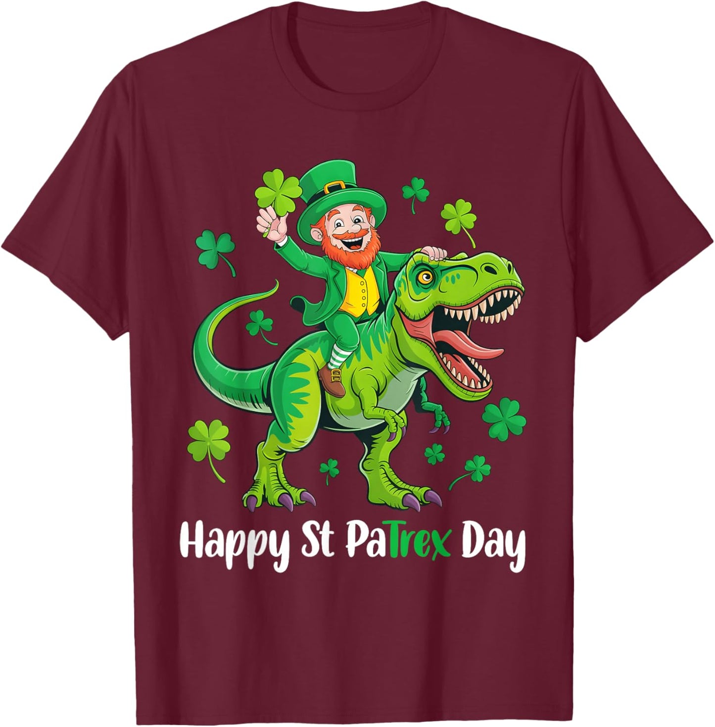 Funny St Patricks Day Pa-Trex Dinosaur Shamrock Boys Kids T-Shirt - T-Shirt | Maroon
