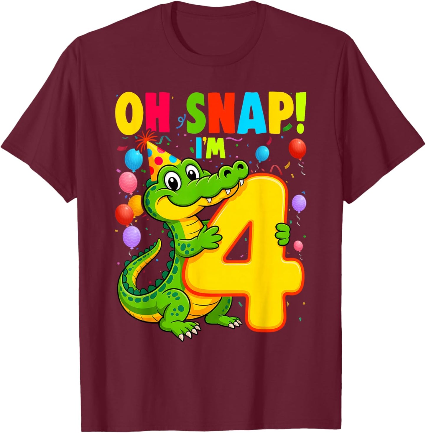 4 Year Old Alligator Birthday Crocodile Gator 4th T-Shirt - T-Shirt | Maroon