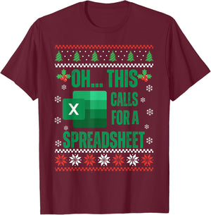 Funny Excel Spreadsheets Christmas Sweater Lover Accountant T-Shirt - T-Shirt | Maroon
