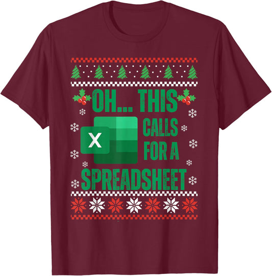 Funny Excel Spreadsheets Christmas Sweater Lover Accountant T-Shirt - T-Shirt | Maroon