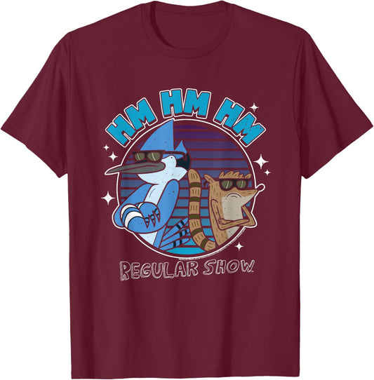 Regular Show Mordecai and Rigby Hm Hm Hm Funny Cartoon T-Shirt - T-Shirt | Maroon