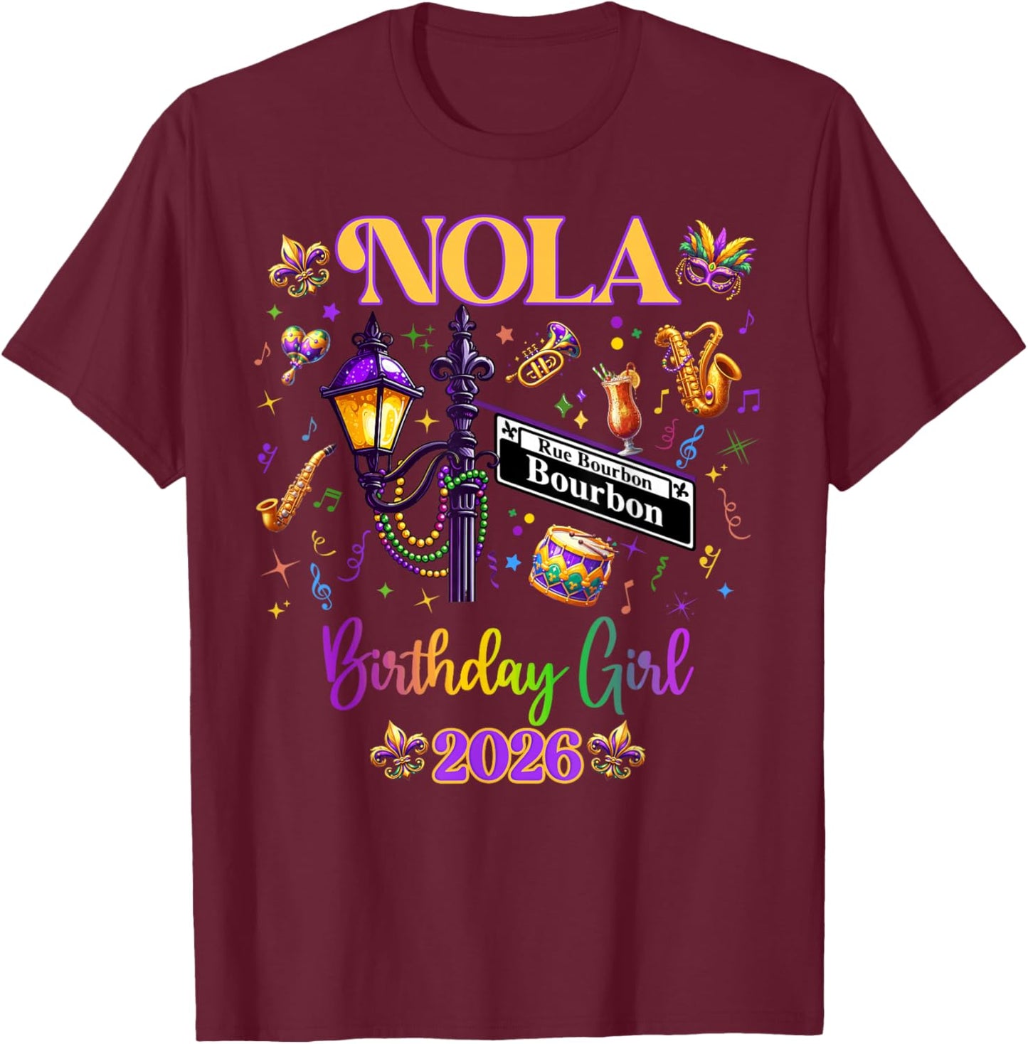 New Orleans Nola 2026 Girls' Birthday Bachelorette T-Shirt - T-Shirt | Maroon