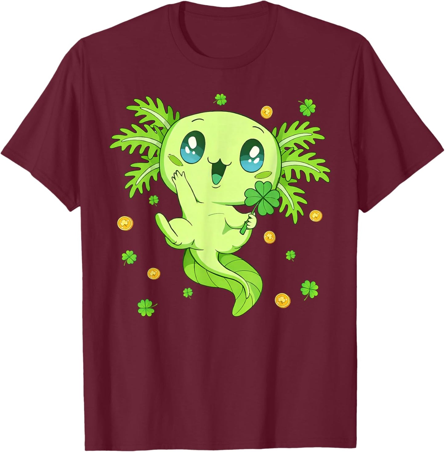 Axolotl Saint Patricks Day Boys Girls Axolotl St Patrick T-Shirt - T-Shirt | Maroon