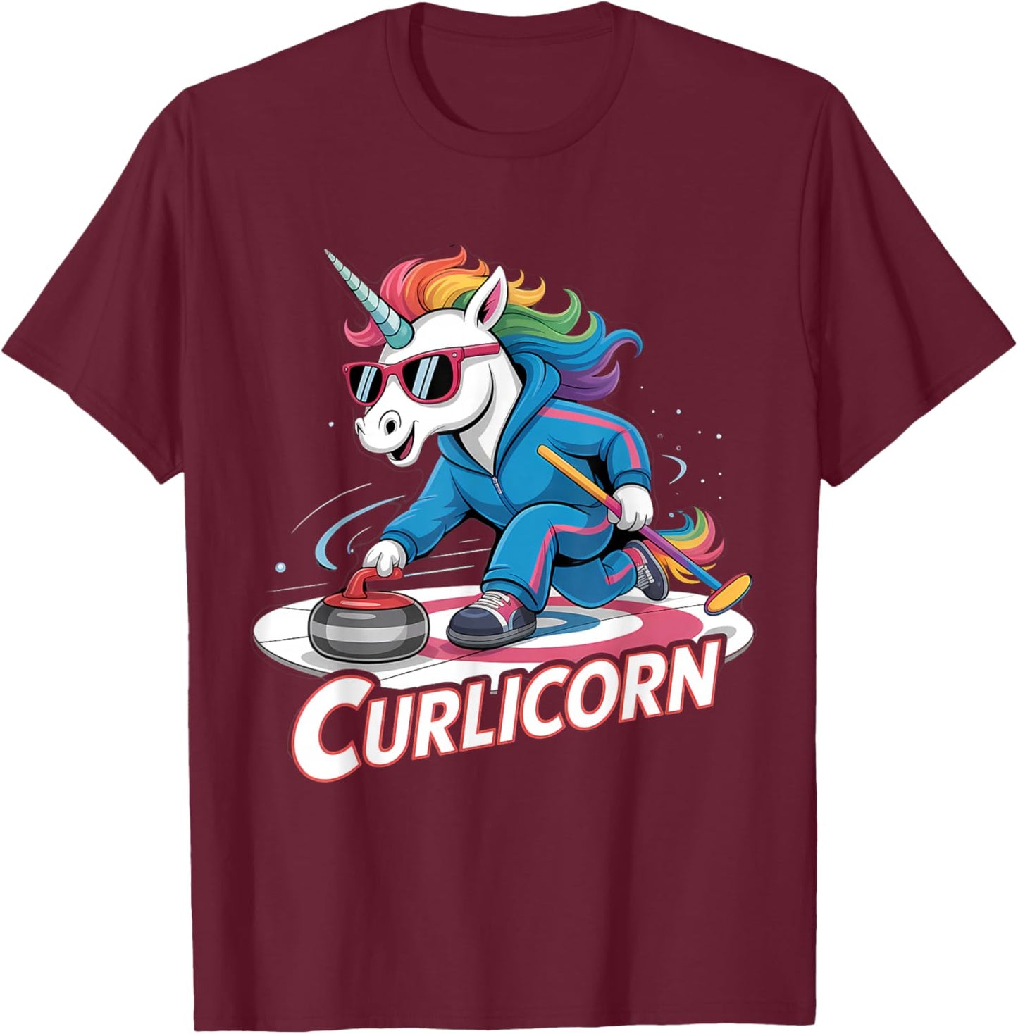 Curling Unicorn Ice Curling Player Ice Sport Funny Curling T-Shirt - T-Shirt | Maroon