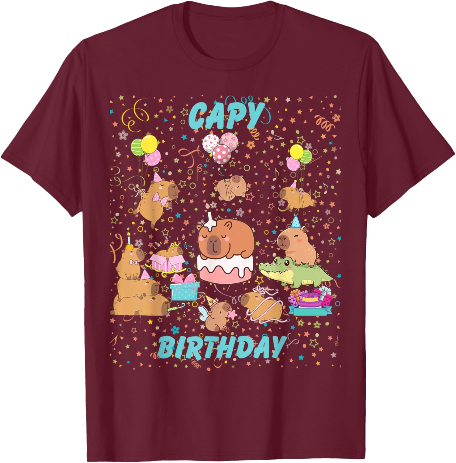 Capy Birthday T-Shirt - T-Shirt | Maroon