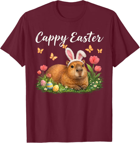 Funny Cappy Easter Capybara Easter Bunny Men Women Kids T-Shirt - T-Shirt | Maroon