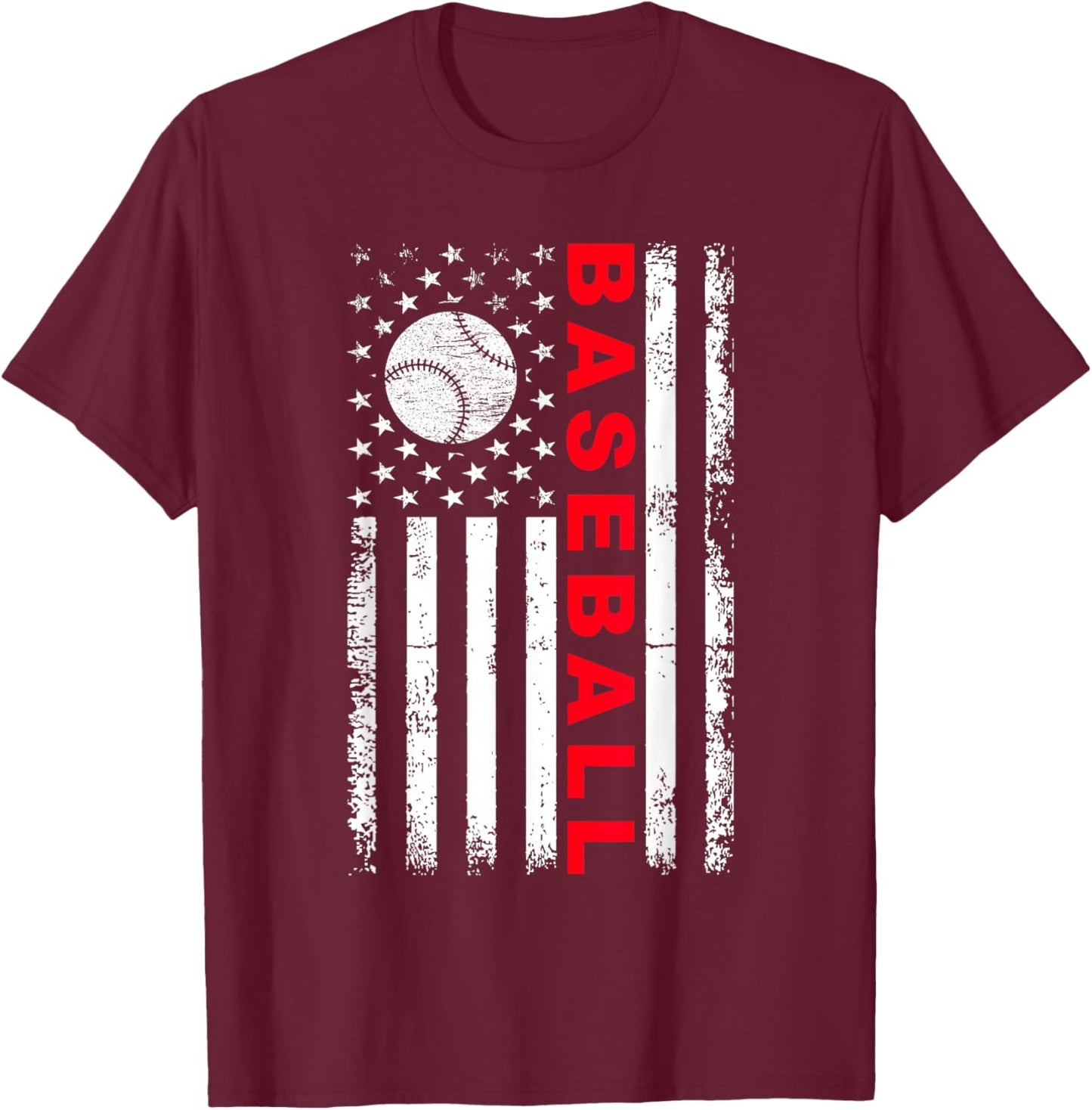 Baseball USA Flag Baseball Lover Baseball dad T-Shirt - T-Shirt | Maroon