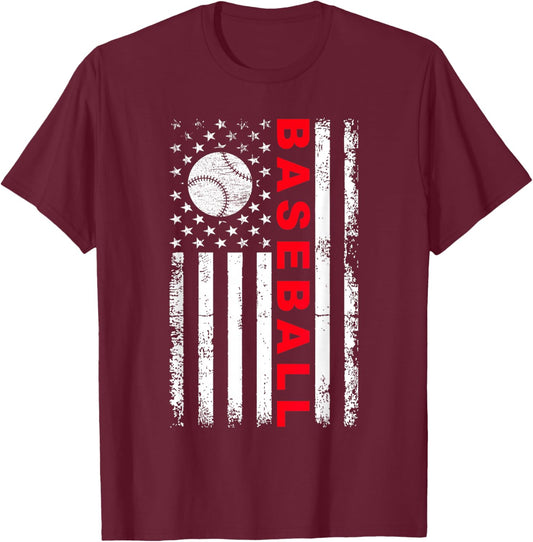 Baseball USA Flag Baseball Lover Baseball dad T-Shirt - T-Shirt | Maroon