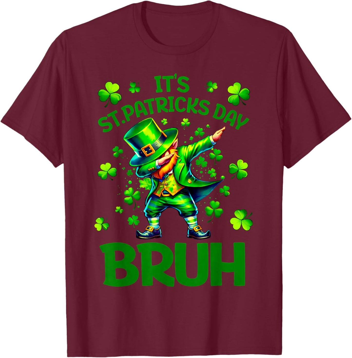 Bruh Dab Leprechaun Funny Kids Boys St Patricks Day T-Shirt - T-Shirt | Maroon