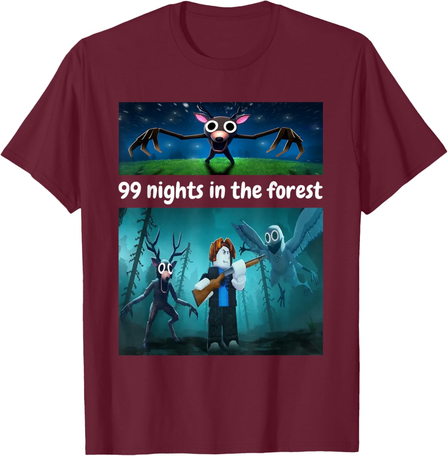 99 Nights in The Forest Birthday Costume for Boys Girls Teen T-Shirt - T-Shirt | Maroon