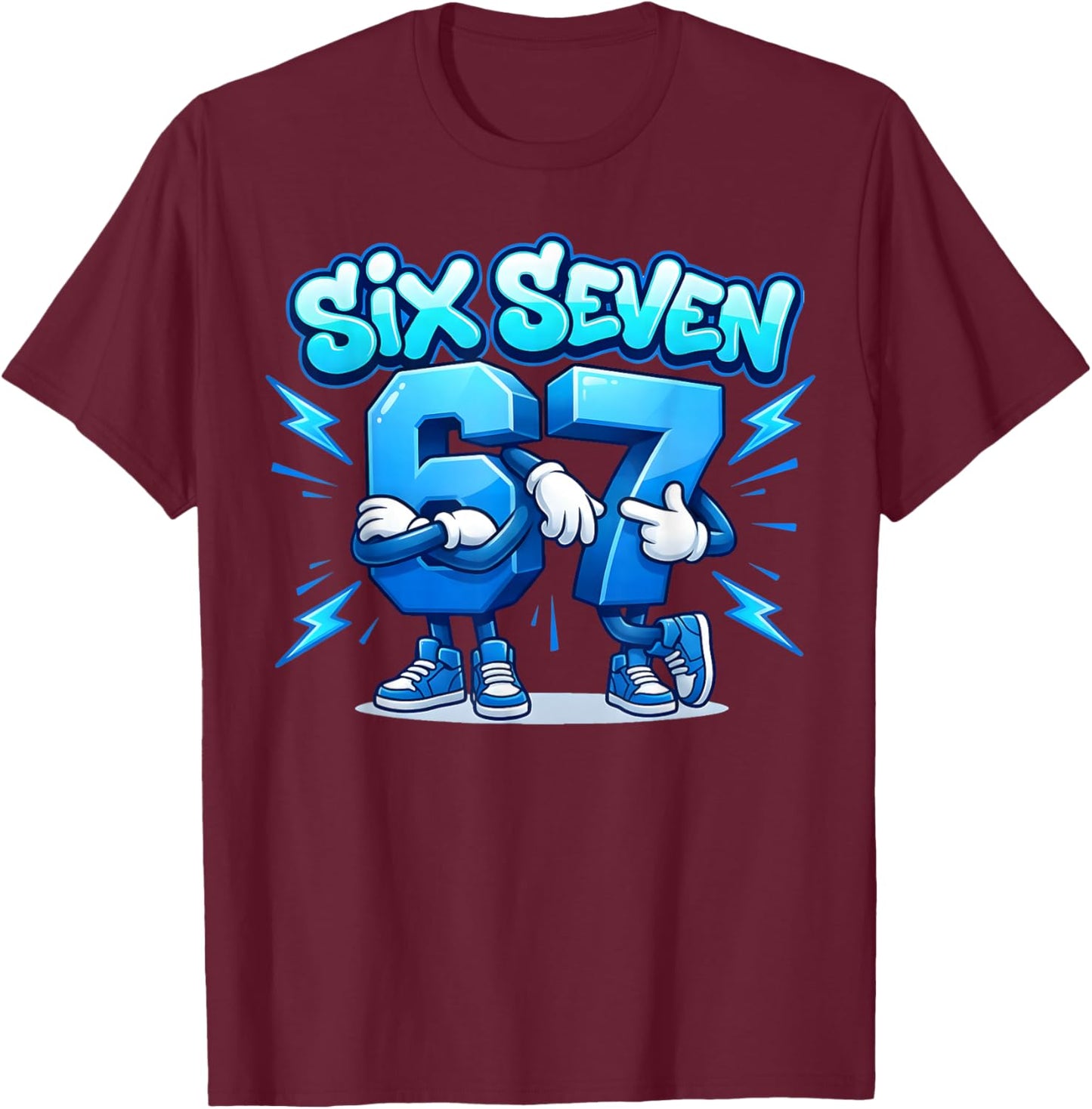 Six Seven 67 Meme Brainrot Blue Kids Women Men Boys T-Shirt - T-Shirt | Maroon