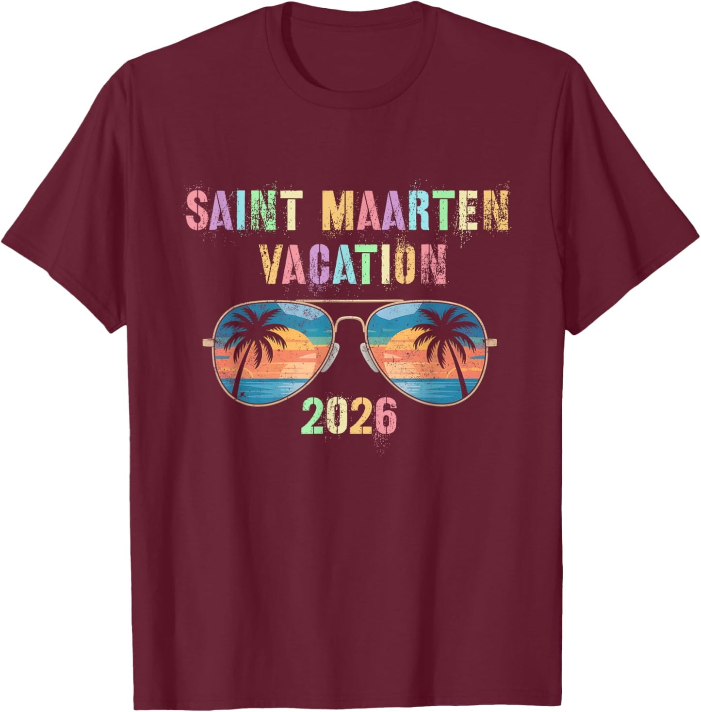Vintage Saint Maarten Vacation 2026 Trip Beaching Vacay T-Shirt - T-Shirt | Maroon